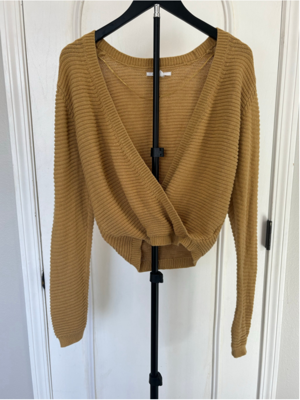 O'Neill Seaside Cropped Wrap Sweater Mustard Gold V Neck Knit Boho XS